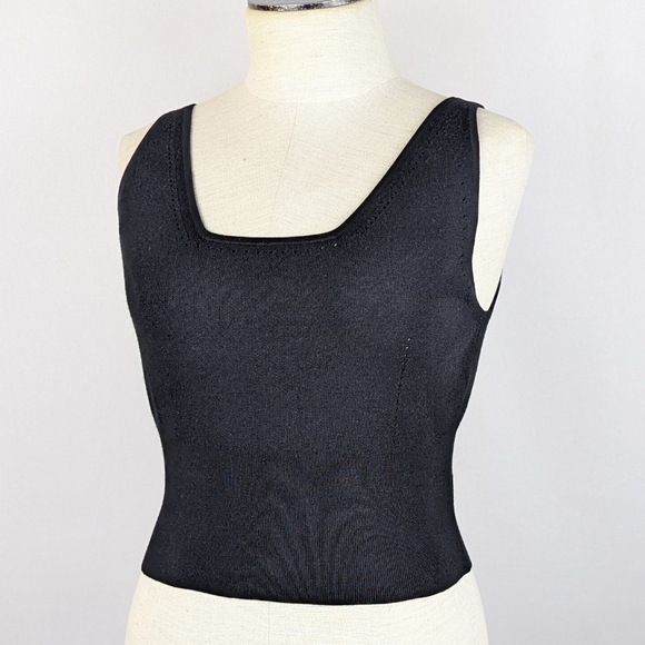 Lafayette 148 New York Tank Merino Silk Ribbed Knit Square Neck Black M NWT - Picture 9 of 14